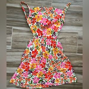 Red Dress Floral Open/Tie Back Dress